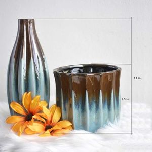 Blue Ceramic Glazed Vase Set